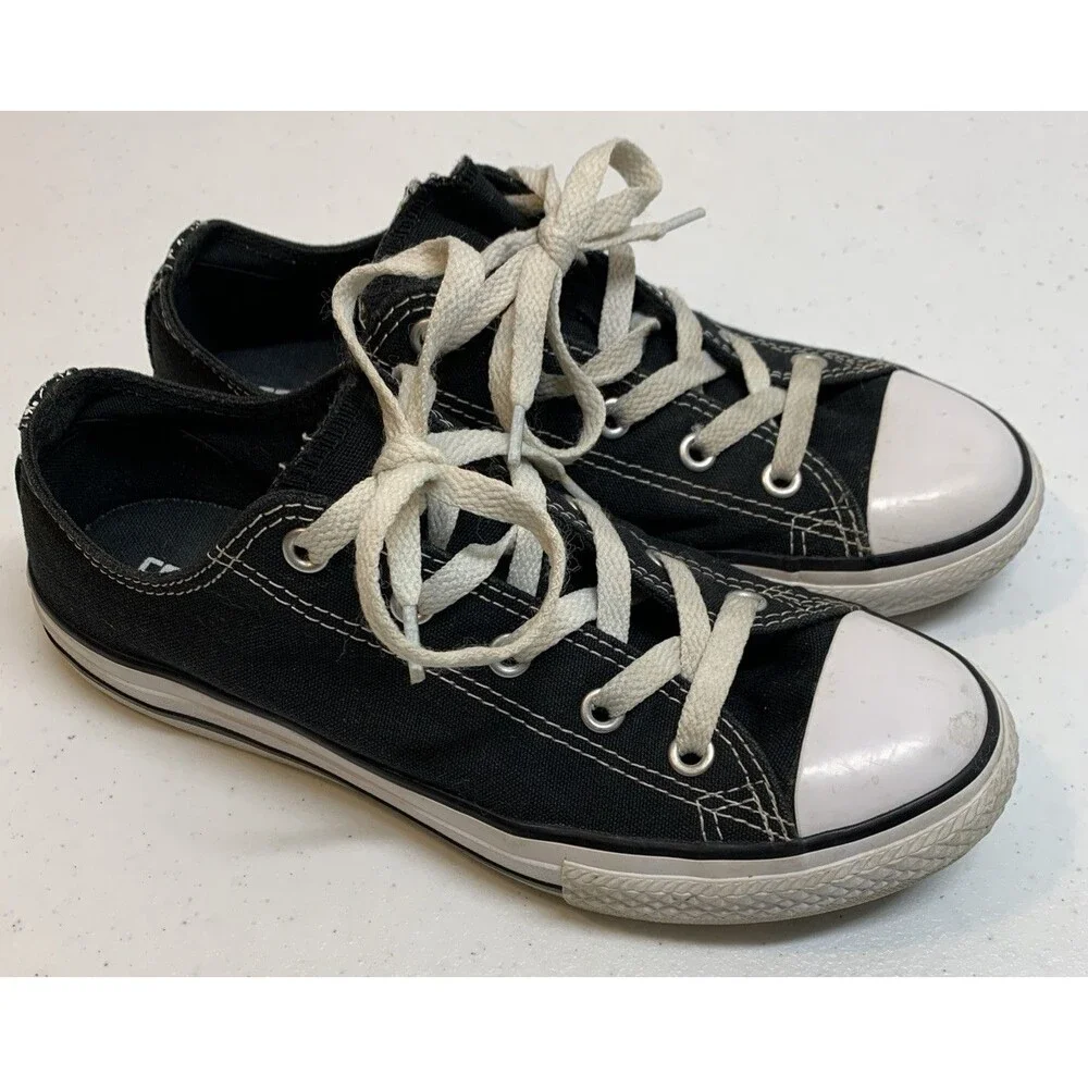Converse All Star Low Black White Floral Double Tongue Sneakers Junior 3